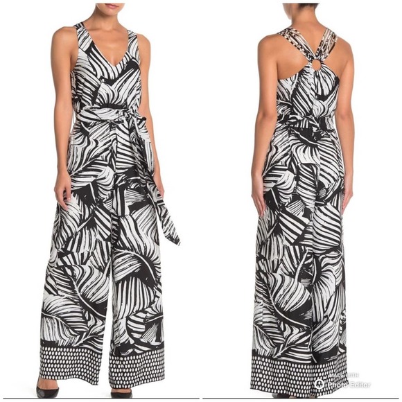 Julia Jordan Palm Leaf Print Jumpsuit - Picture 1 of 10